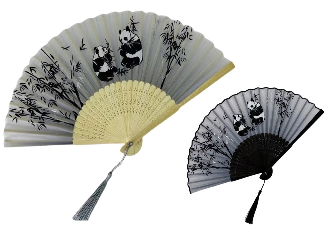 Silk Panda Fan - White