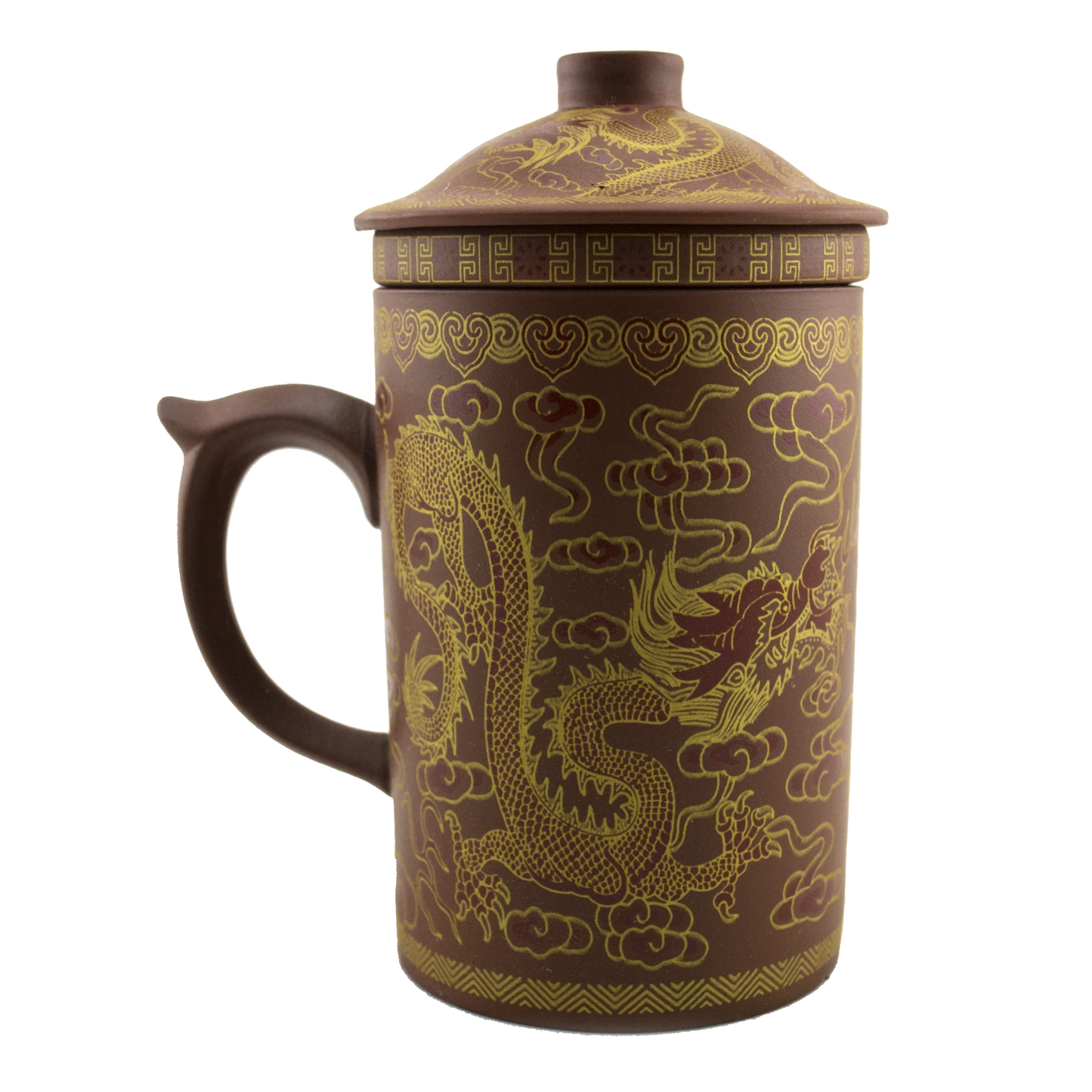 Dragon Print Yi Xing Clay Mug With Strainer