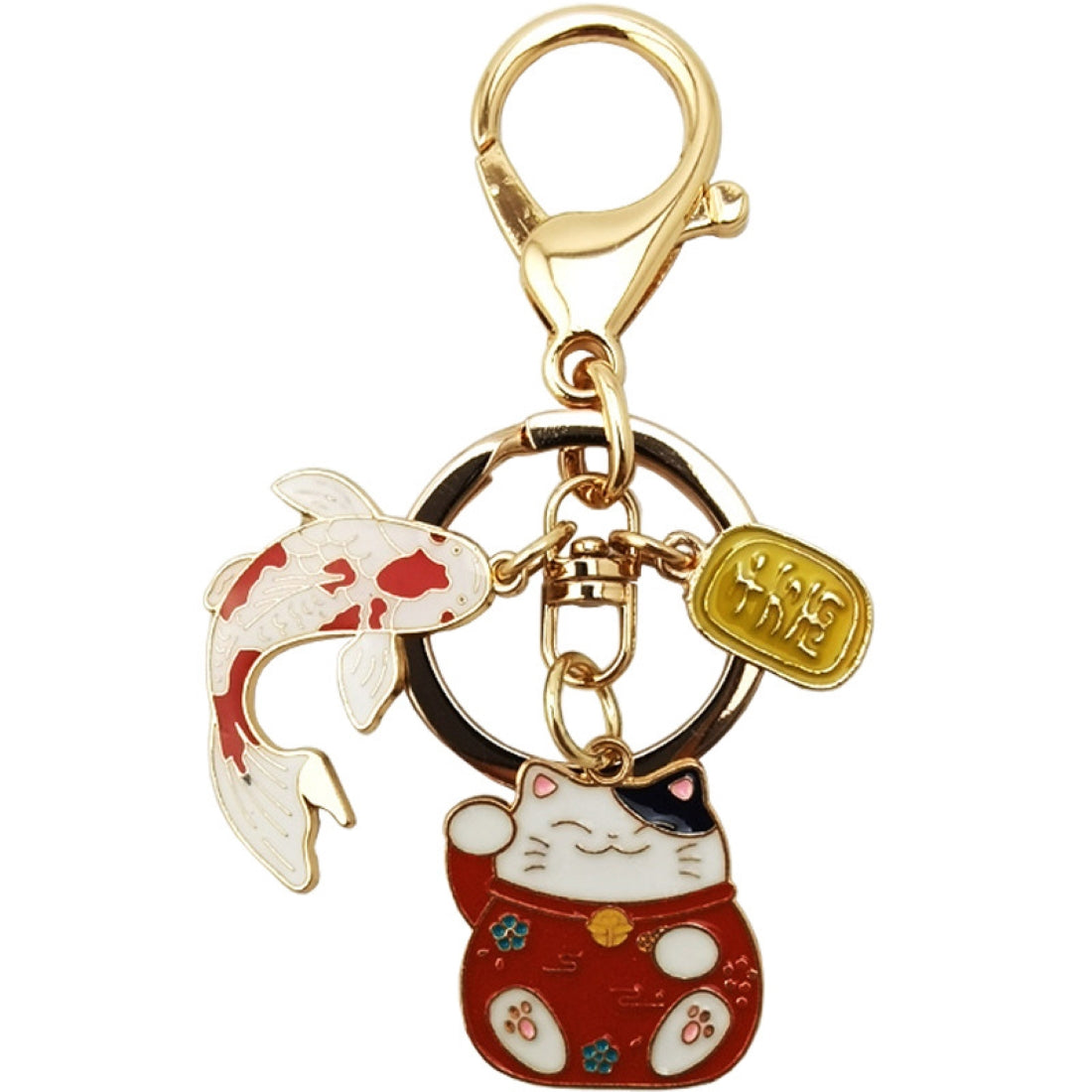 Lucky Cat Enamel Key Chain - Red