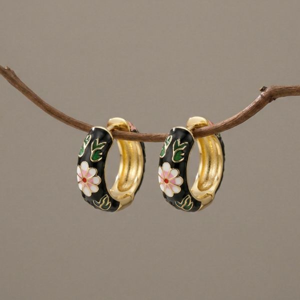 Cloisonne Earrings - Black