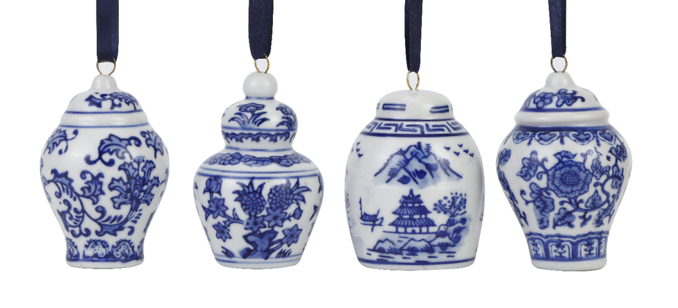 Porcelain Hand Painted Ornaments - Set of 4