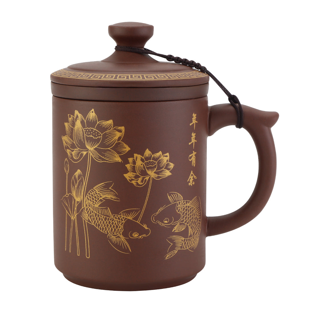 Koi Fish YiXing Clay Mug w/Strainer Coffee Brown