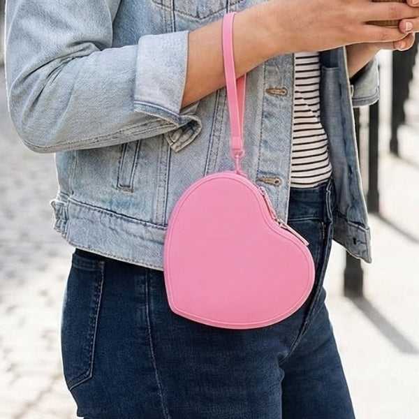 Pink Small Heart Shaped Silicone Pouch
