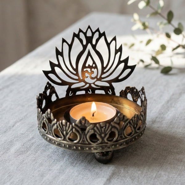 Decorative Metal Tealight Holder Set – Lotus (Set of 2)
