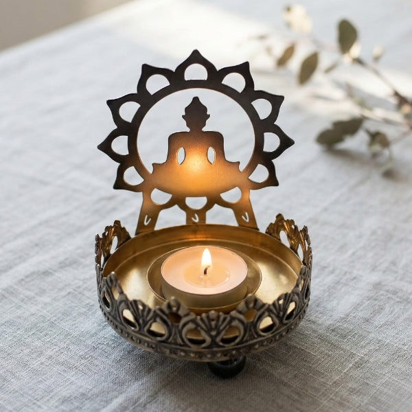 Decorative Metal Tealight Holder Set – Buddha (Set of 2)
