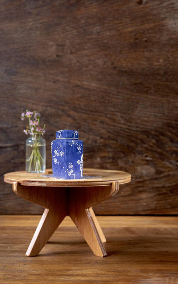 Hand-painted Porcelain Jar - Blue & White Cherry Blossom - Hexagon