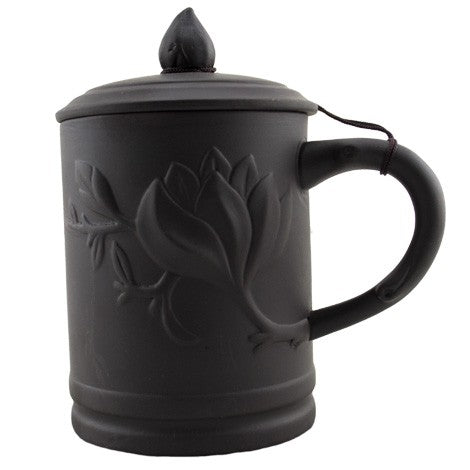 Yi Xing Clay Mug - Embossed Floral - Dark Brown - Original Source