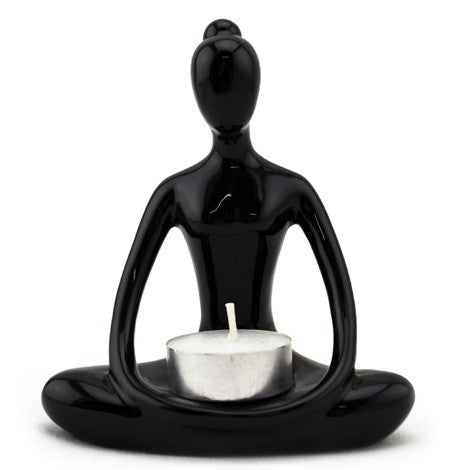 Ceramic Candle Holder - Yoga Lady - Black - Original Source