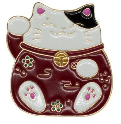 Lucky Cat Enamel Pin - Red