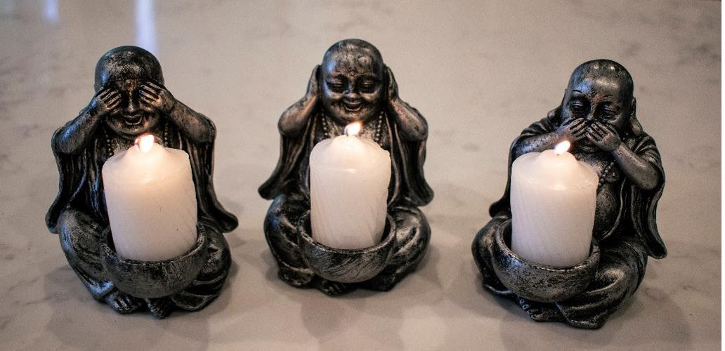Say, Hear, See No Evil Candle Holder Set