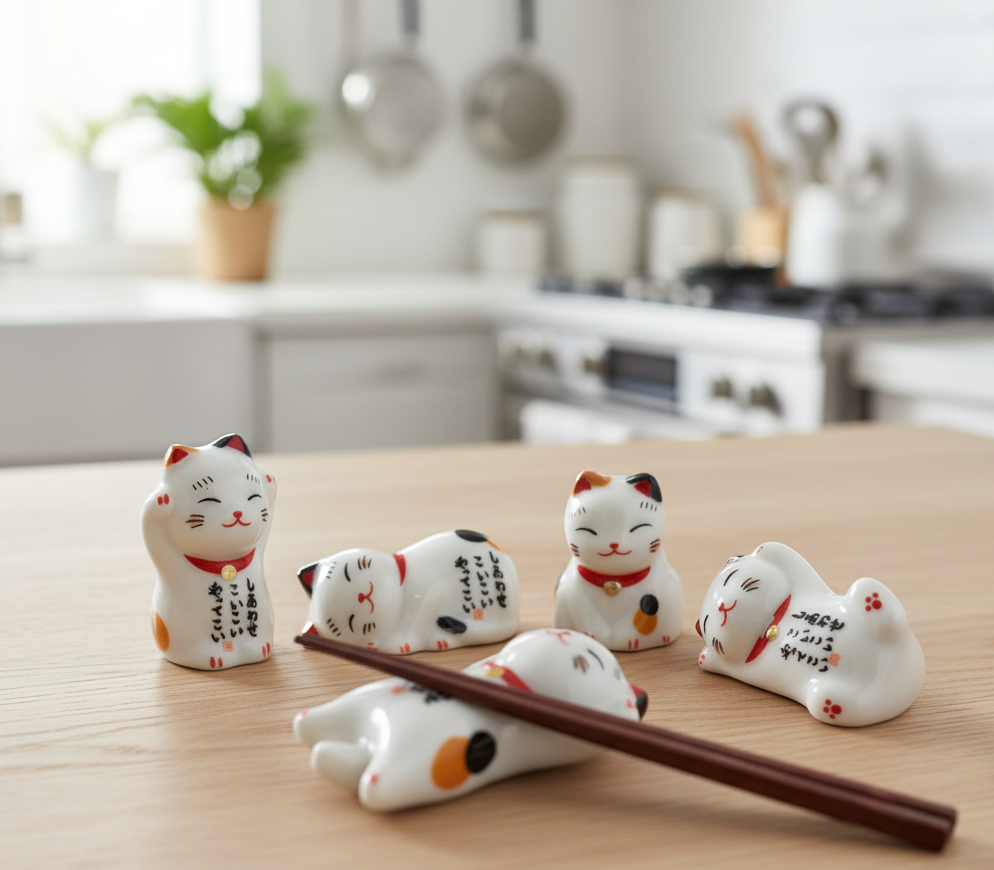 Ceramic Chopsticks Holders - Lucky Cats - Set of 5