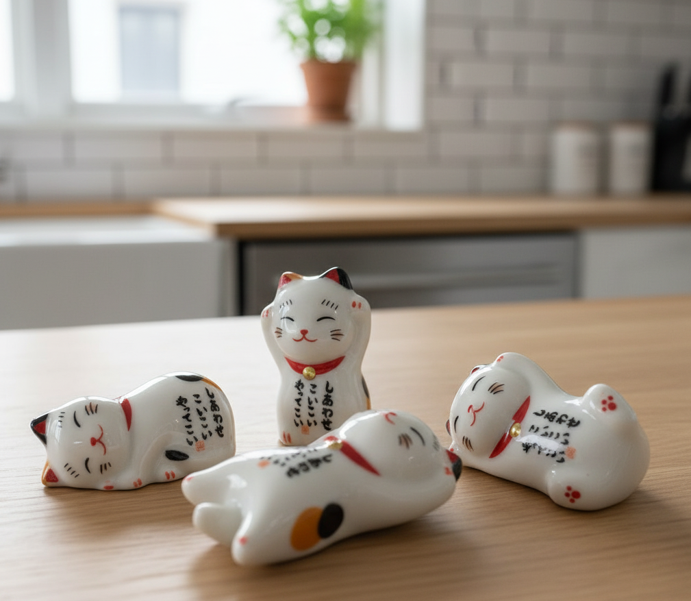 Ceramic Chopsticks Holders - Lucky Cats - Set of 5