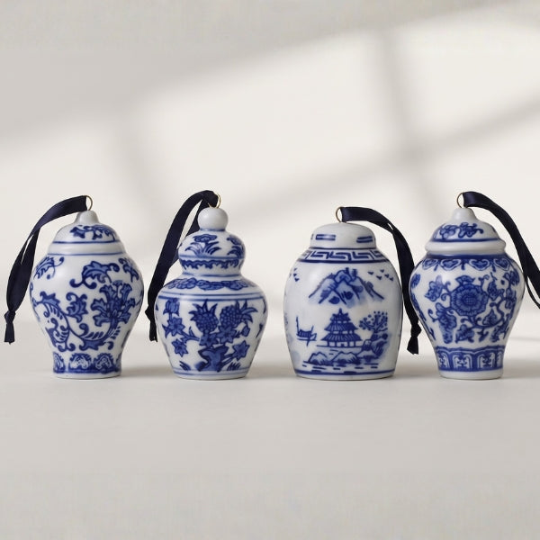 Porcelain Hand Painted Ornaments - Set of 4