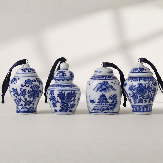 Porcelain Hand Painted Ornaments - Set of 4