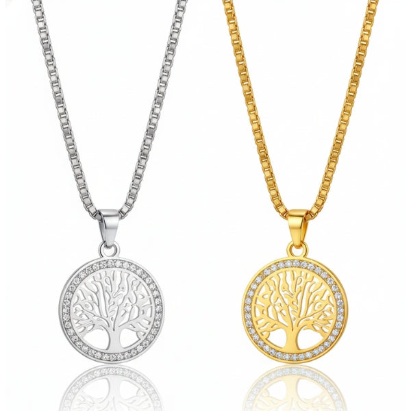 Silver Stainless Steel Tree of Life Necklace