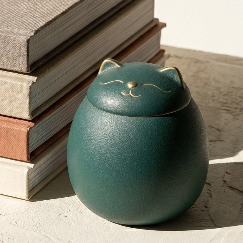 lucky cat, maneki-neko, ceramic tea canister, Japanese kitchen decor, loose leaf tea storage, good luck gift, Asian home decor