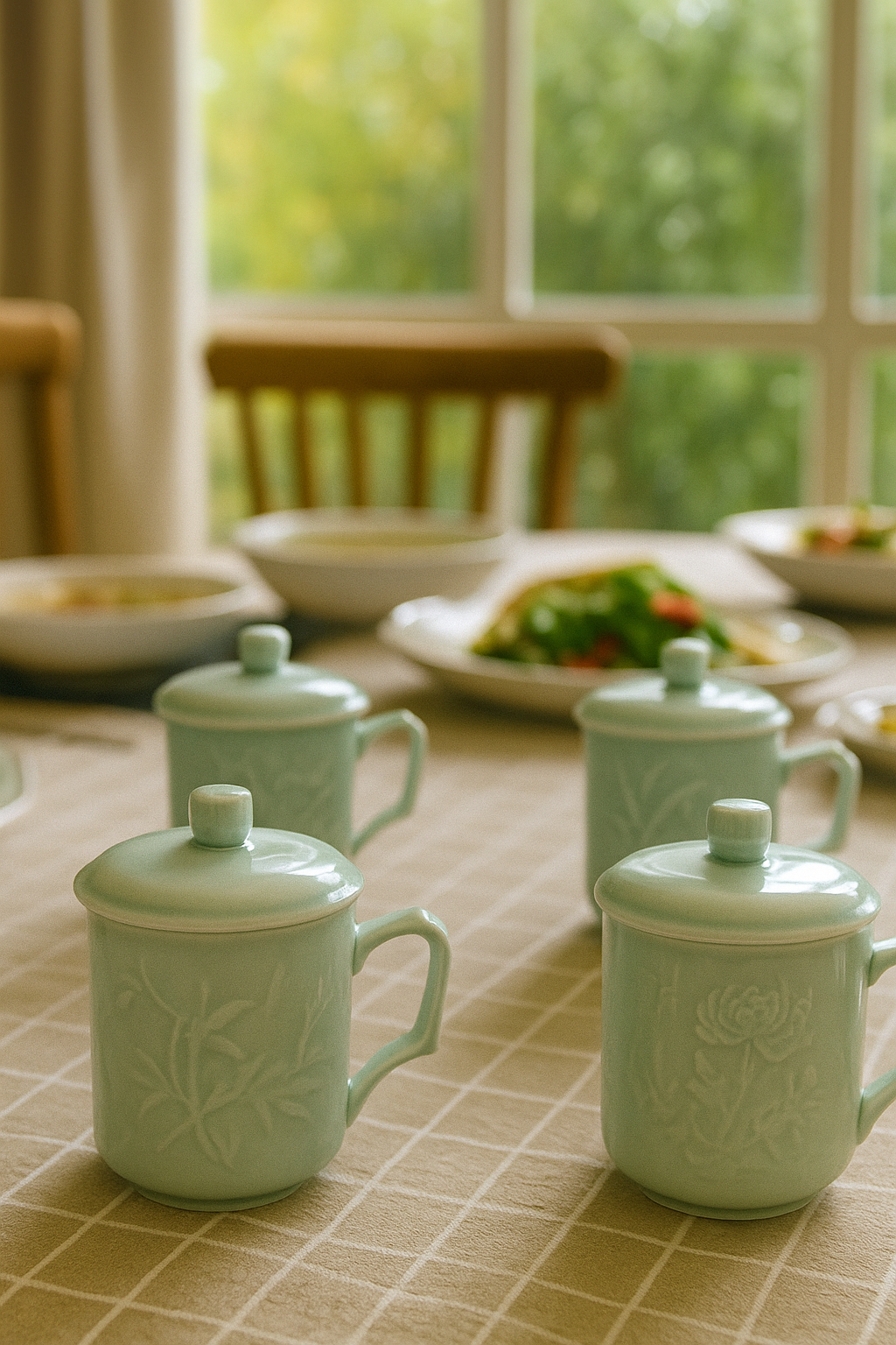 Celadon Ceramic Mugs - Four Seasons - Set of 4