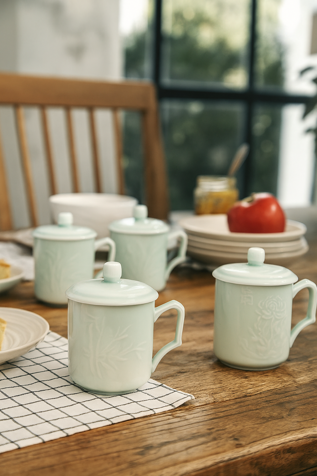 Celadon Ceramic Mugs - Four Seasons - Set of 4
