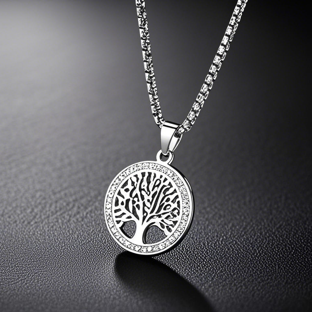 Silver Stainless Steel Tree of Life Necklace