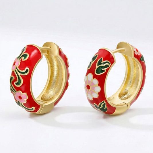 Cloisonne Earrings – Red