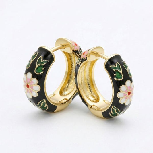 Cloisonne Earrings - Black