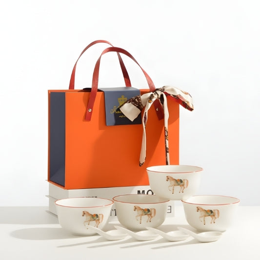 Ceramic Bowl Set w/Horse Pattern