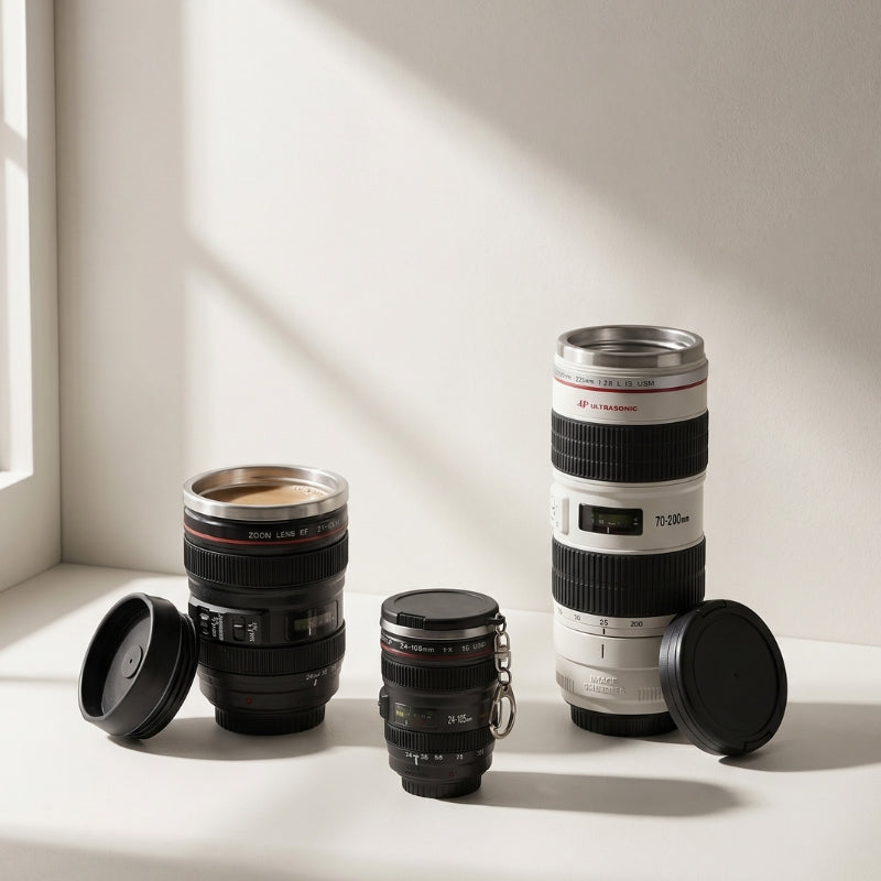 Camera Lens Mug with Stainless Steel Liner (Black)
