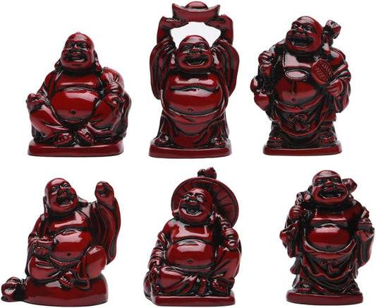 Buddha Set of 6 - Resin - Red