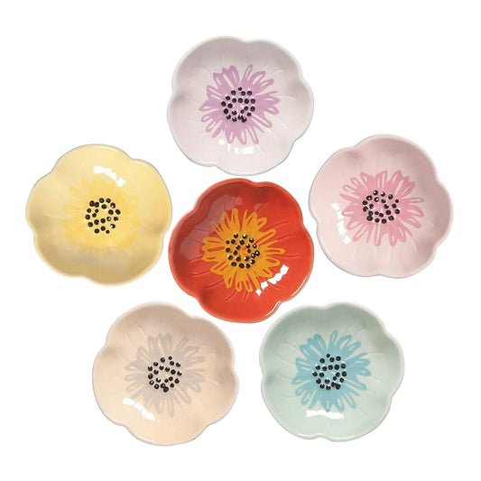 Floral Appetizer Dish Set - Hand Painted Set of 6