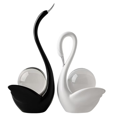 Couple Swan Black and White with Crystal balls