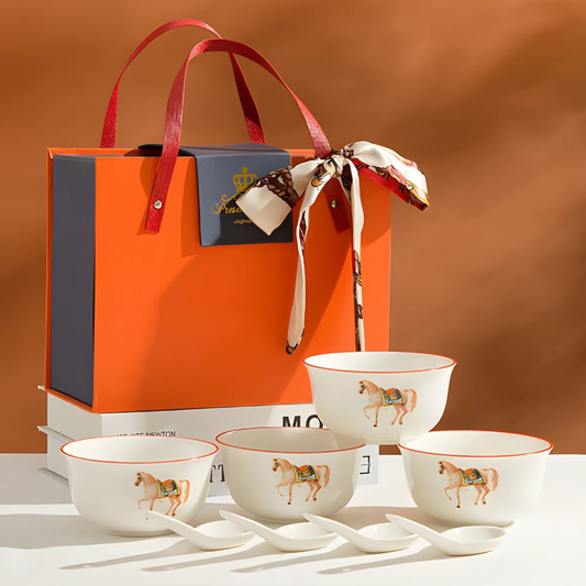 Ceramic Bowl Set w/Horse Pattern