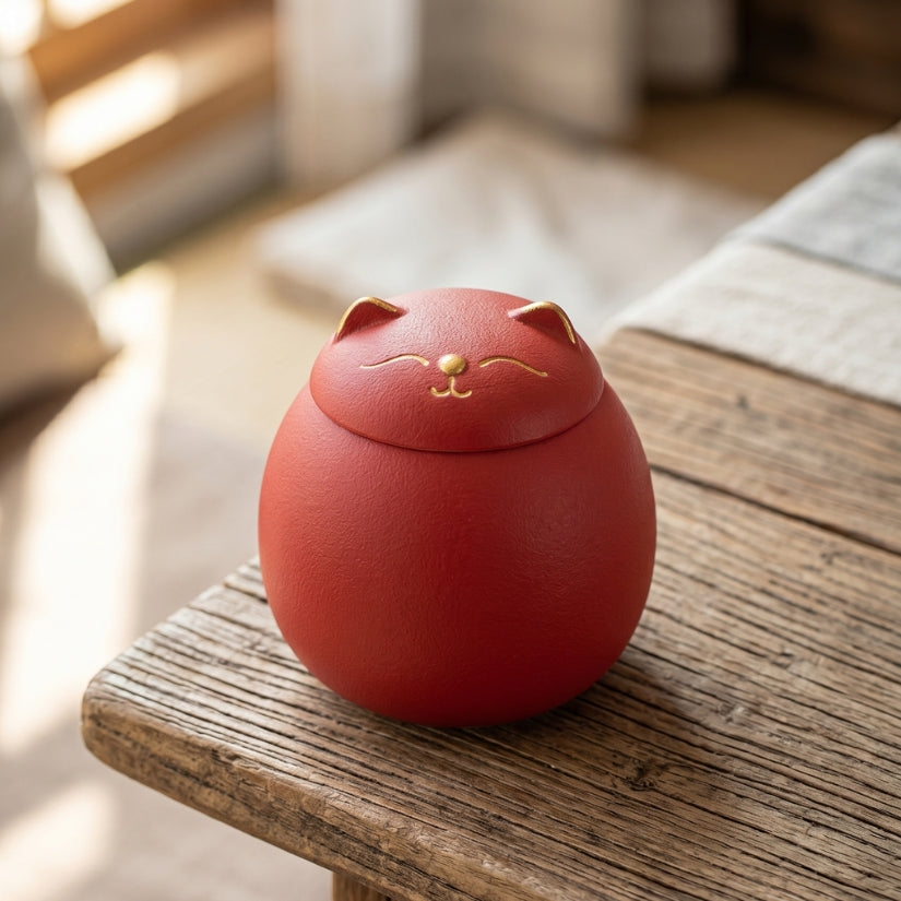 lucky cat, maneki-neko, ceramic tea canister, Japanese kitchen decor, loose leaf tea storage, good luck gift, Asian home decor