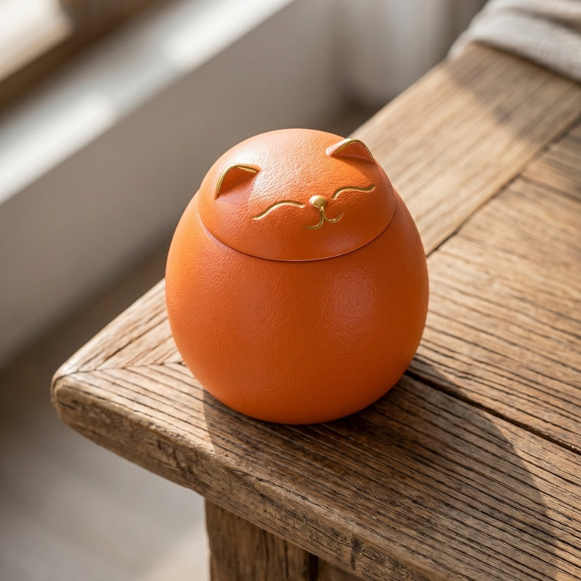lucky cat, maneki-neko, ceramic tea canister, Japanese kitchen decor, loose leaf tea storage, good luck gift, Asian home decor