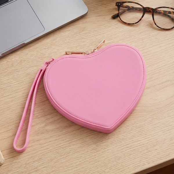 Pink Small Heart Shaped Silicone Pouch