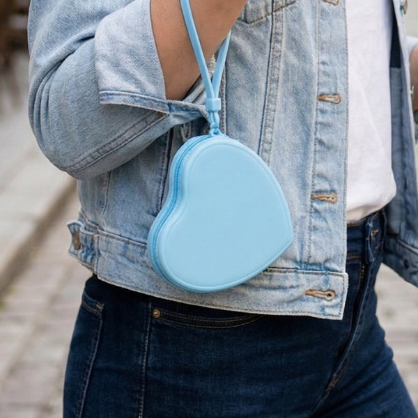 Blue Small Heart Shaped Silicone Pouch