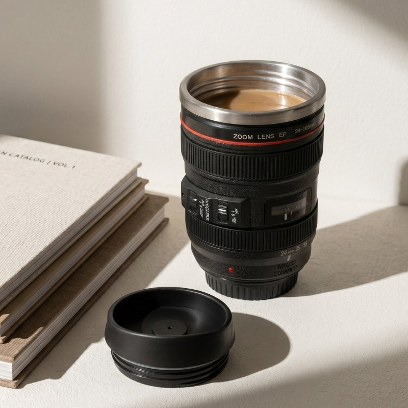 Camera Lens Mug with Stainless Steel Liner (Black)