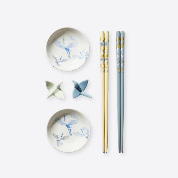 Ceramic Crane-shaped Chopstick Holder Dipping Dish Set of 2