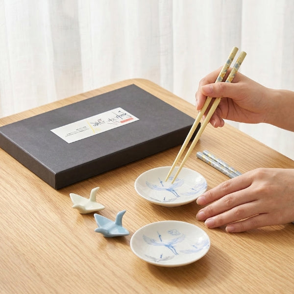 Ceramic Crane-shaped Chopstick Holder Dipping Dish Set of 2