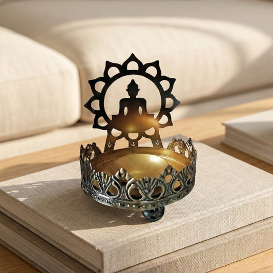 Decorative Metal Tealight Holder Set – Buddha (Set of 2)