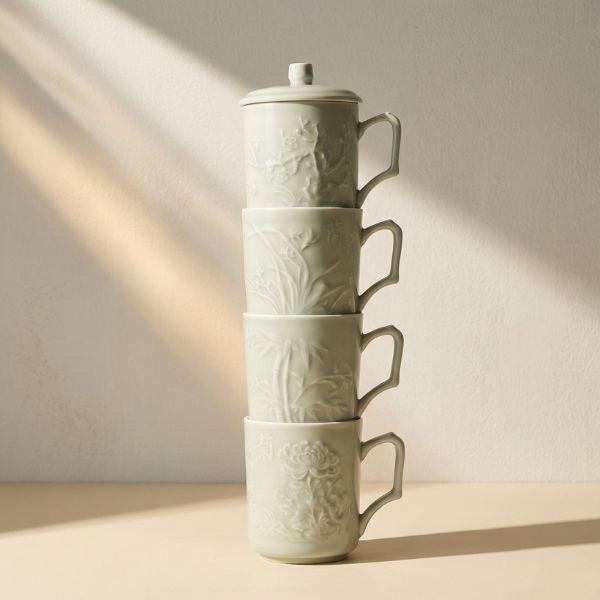 Celadon Ceramic Mugs - Four Seasons - Set of 4