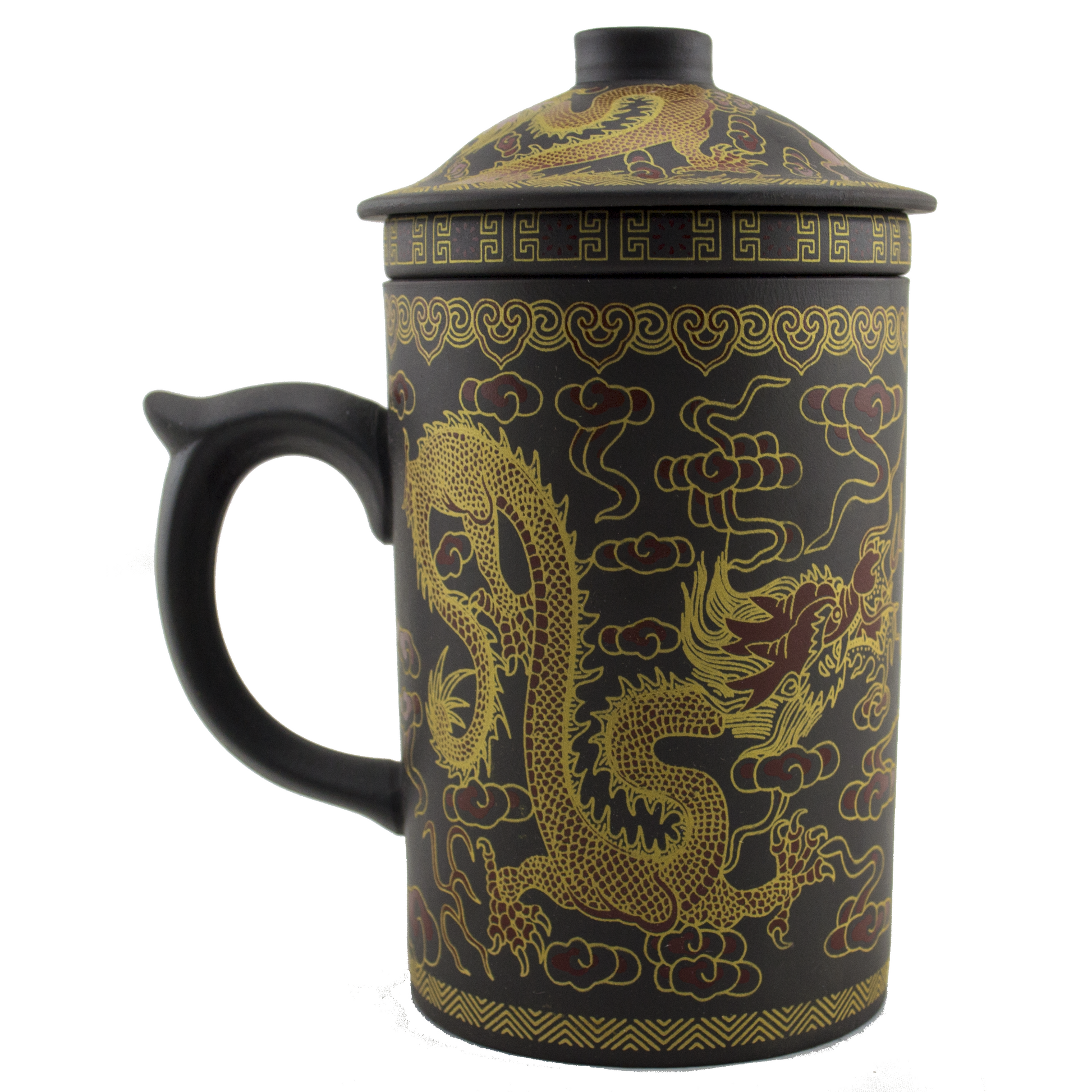 Yi Xing Clay Strainer Mug With Gold Dragon (Brown) - Original Source