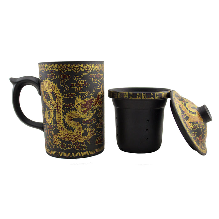Yi Xing Clay Strainer Mug With Gold Dragon (Brown) - Original Source