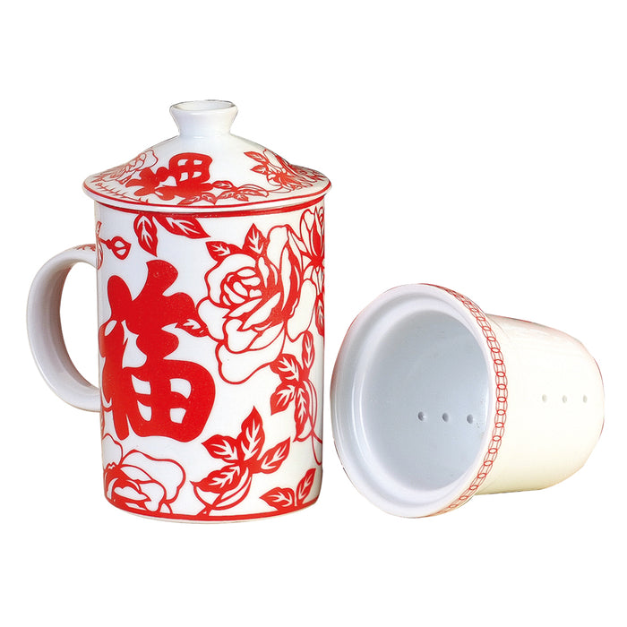 Red Ceramic Strainer Mug For Good Fortune - Original Source