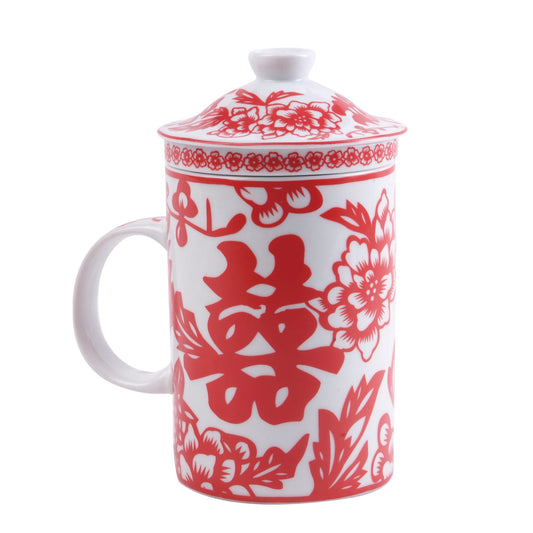 Ceramic Strainer Mug - Double Happiness - Red - Original Source