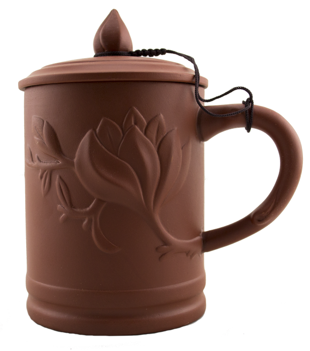 Yi Xing Clay Mug - Embossed Floral - Coffee Brown - Original Source