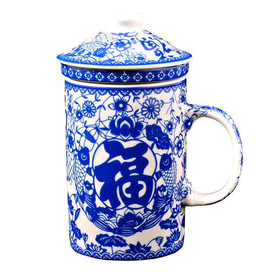 Ceramic Strainer Mug - Good Fortune - Blue - Original Source