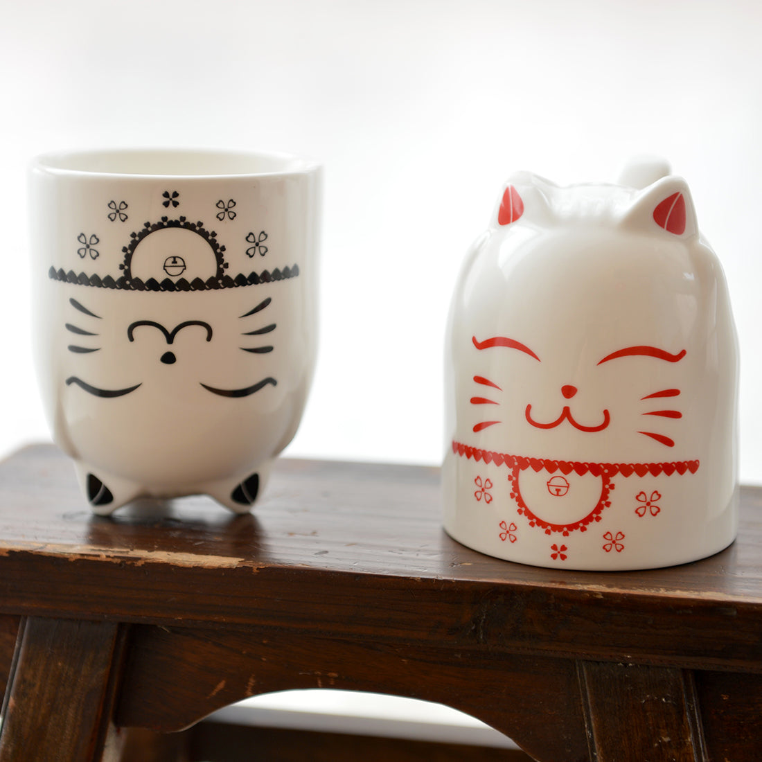 Ceramic Cat Mugs - Red & Black - Set of 2 - Original Source