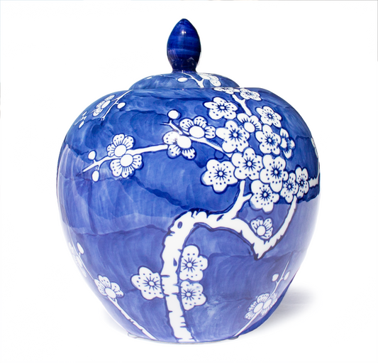 Hand Painted Porcelain Jars - Blue & White Cherry Blossom - Round - Original Source