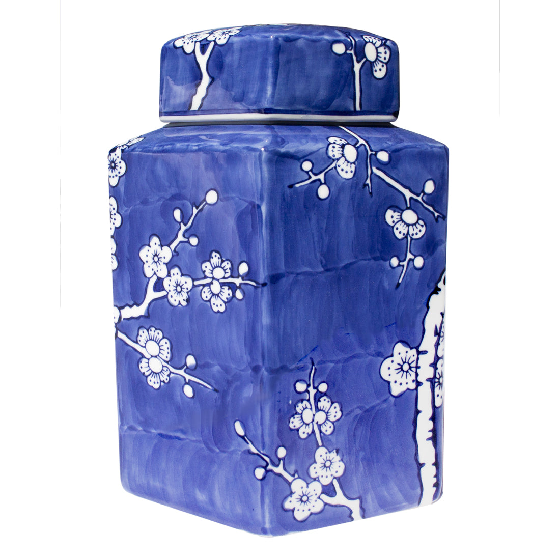 Hand-painted Porcelain Jar - Blue & White Cherry Blossom - Hexagon - Original Source