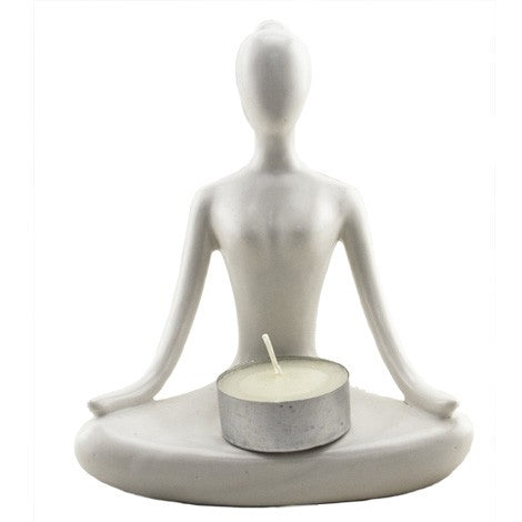 Ceramic Candle Holder - Yoga Lady Meditation - White - Original Source